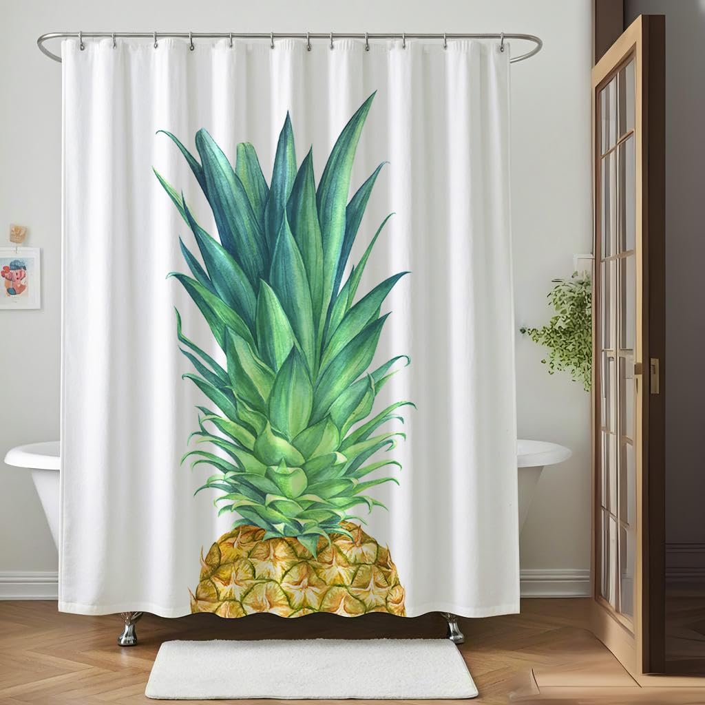 

Pineapple shower curtain watercolor pineapple tropical fruit green yellow polyester fabric bathroom shower curtain W90xH180cm