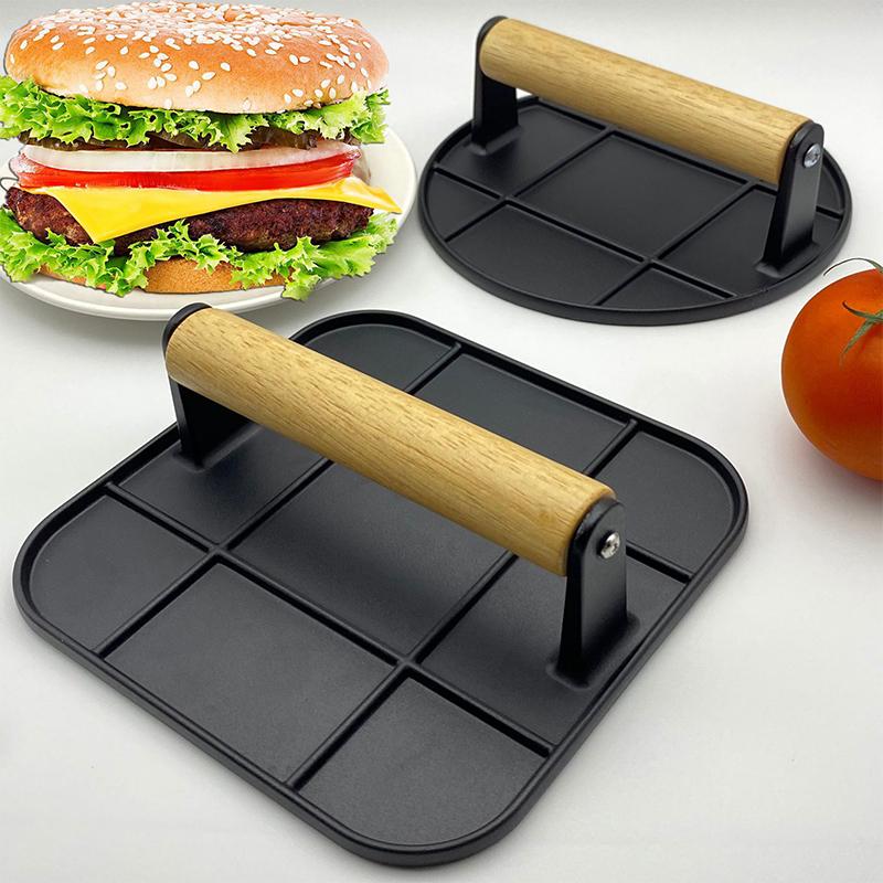 Premium Dökme Demir Burger Presi, Et Presi, Sandviç Presi, Ahşap Saplı, Sandviçleri ve Sulu, Çıtır Burgerleri Izgara Yapmak İçin