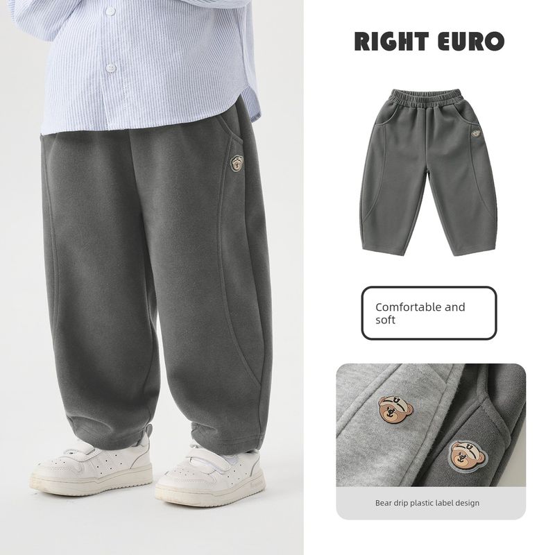 Right European Style Boys Casual Curved Pants Children s Spring and Autumn Sports Pants 2026 New Children s Clothing Baby Casual Long Pants Carbon Ash 130