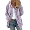 Women's Fashionable Plush Zipper Solid Color Pocket Hooded Long Sleeved Loose Warm Jacket