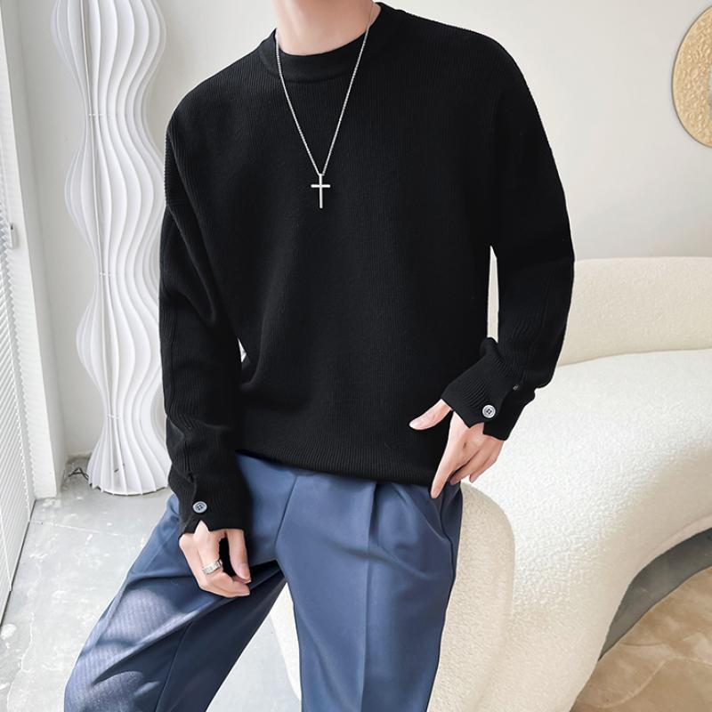 Autumn and Winter Ins Solid Color Crewneck Sweater, Men's Korean Version, Versatile, Loose White Pullover Sweater, Long-sleeved Base Layer