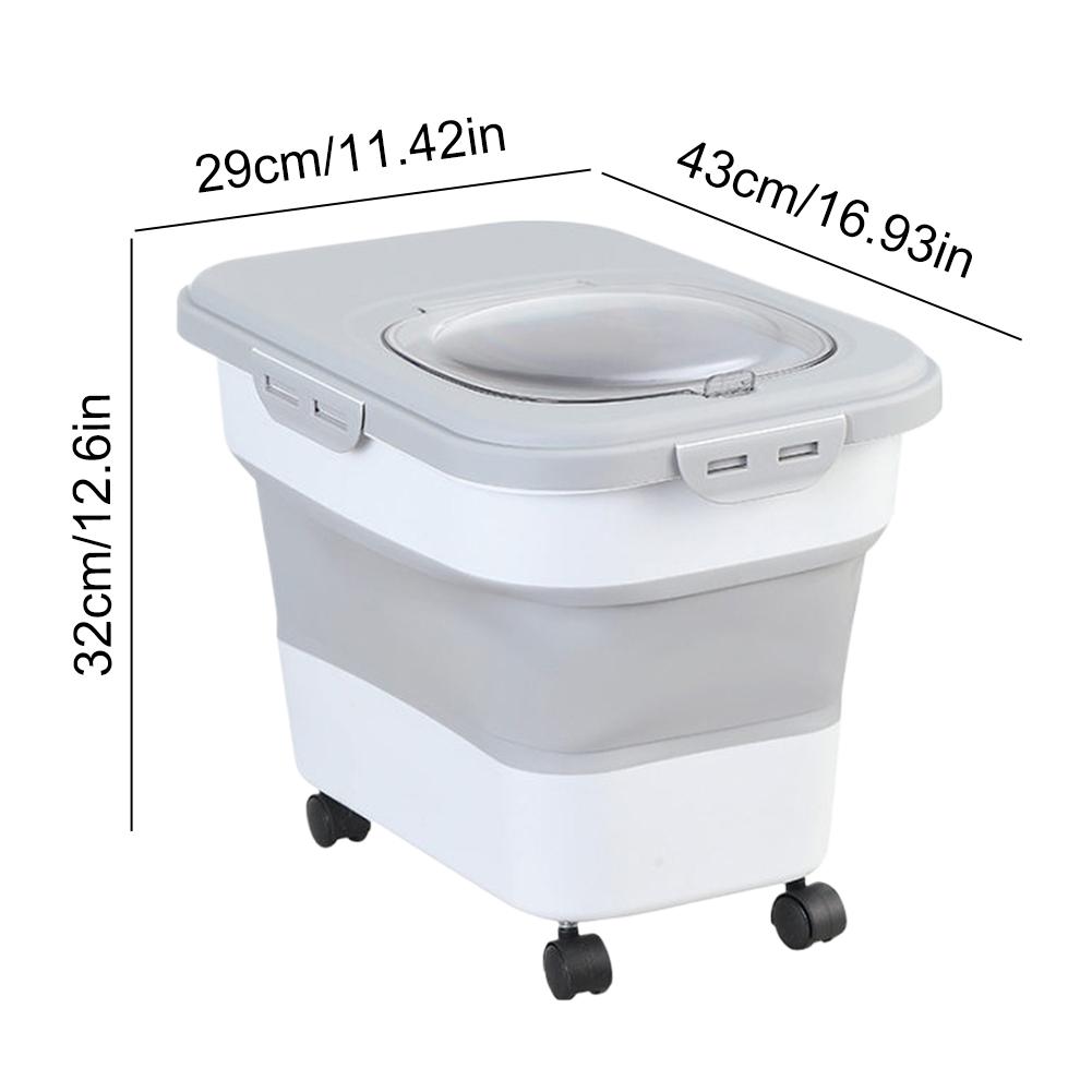 Zusammenklappbare Trockenfutterbox für Katzen 20-30LB Faltbarer Katzenfuttereimer Großes Fassungsvermögen Mehl Mehrkorn Reis Fass Box mit Deckel & Rädern