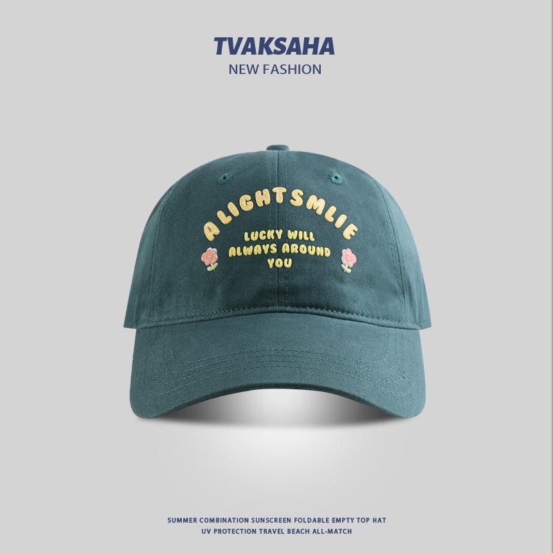 Casquette de baseball à fleurs et lettres Fille Mignonne Montrant Petit Été Protection Solaire Chapeau de Soleil Couple Étudiant Décontracté Casquette de Baseball