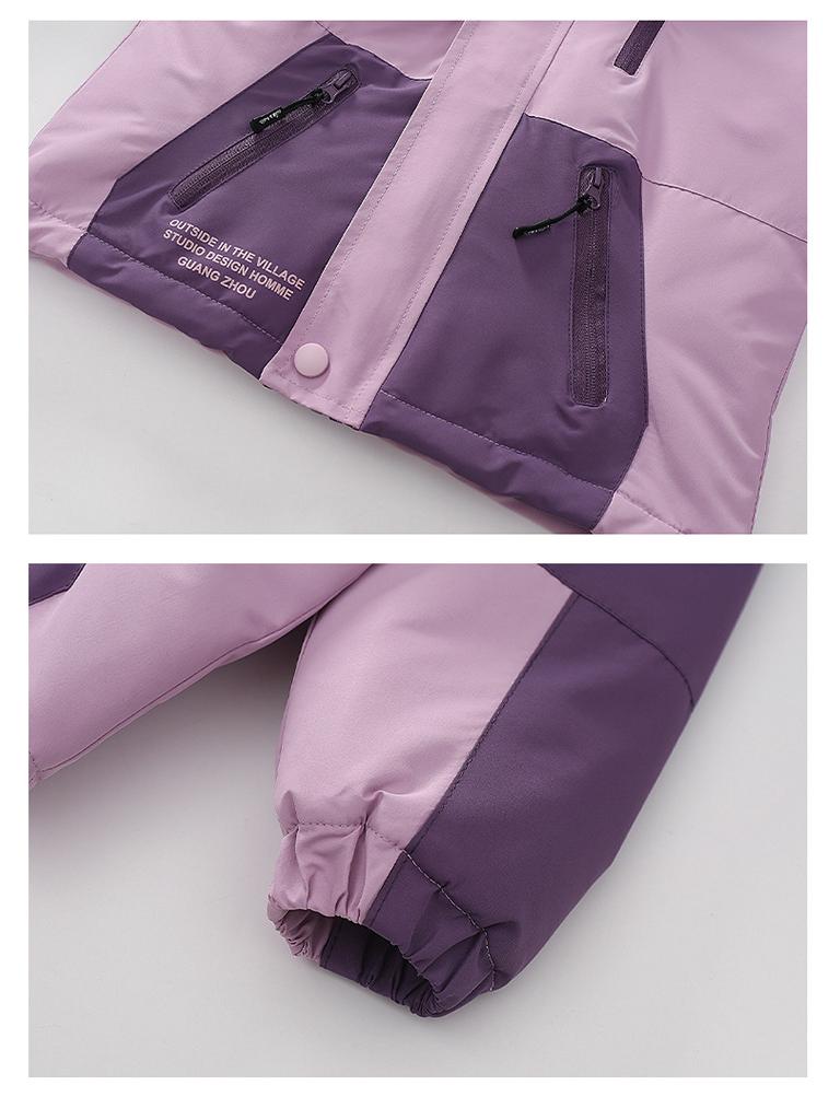 Girls' Fleece-Lined Color Block Windbreaker Jacket, Spring/Autumn, Thick, Windproof, for Medium & Large Children