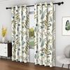 2pcs Green Leaves Window Curtains Boho Style Modern Bedroom Blackout Curtains Blue Flowers Natural Plants Curtains Living Room