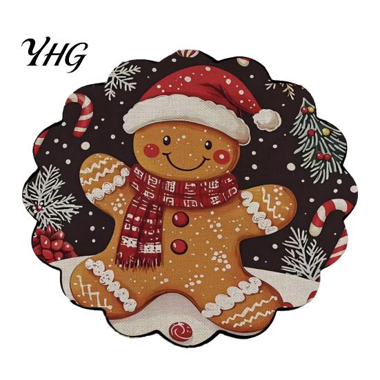 Non Slip Kitchen Decor Round Christmas Placemat, 14 Inch Festive Pattern Anti Tabletop Protector, Scald Table Cover Heat Insulation Place Mat