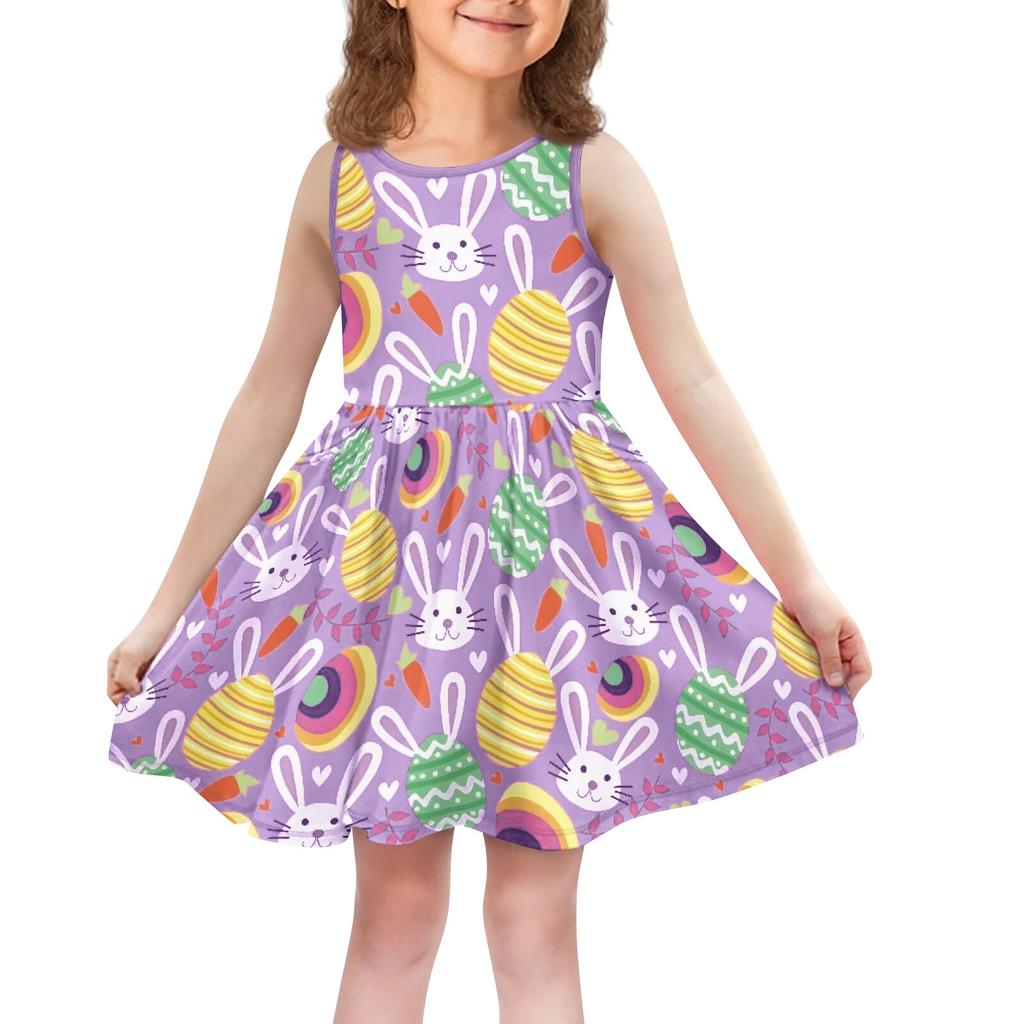 Children's Fashionable Comfortable Casual Sleeveless Easter Print Dress