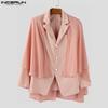 INCERUN Men Sets Lapel Long Sleeve Mesh Cloak Blazer Long Suit Pants Two Pieces Outfits
