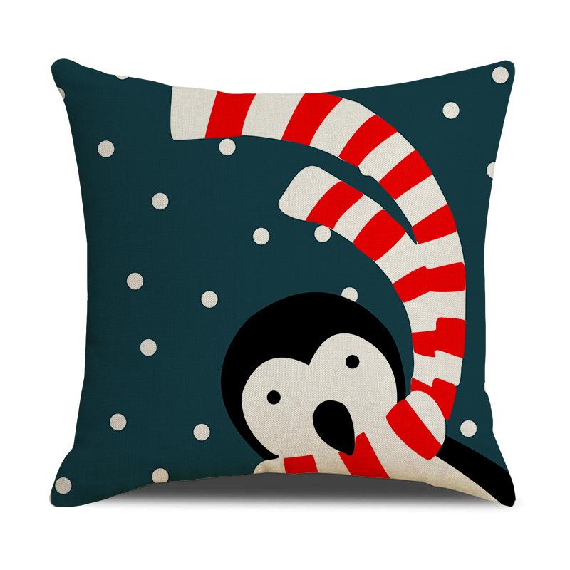 Cute Christmas Sofa Pillowcase Cartoon Deer Bear Animal Print Linen Cushion Cover New Year Home Decoration Pillowcase