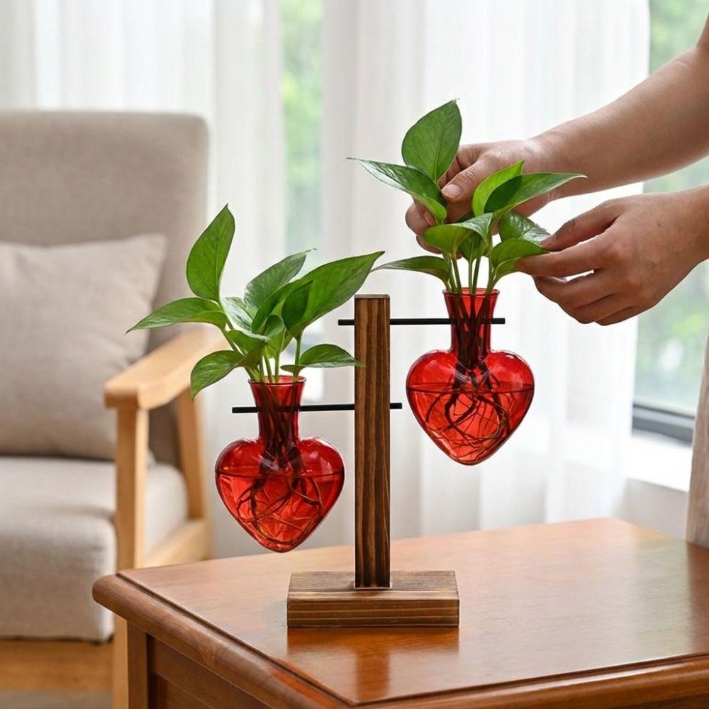 Transparente Hydroponik-Pflanzenvase Holzständer Holzrahmen Vase Pflanzenliebhaber Geschenk