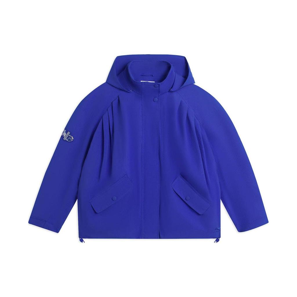 Li Ning Fun Pattern Printed Zipper Hooded Jacket Women Jackets Blue AFDSB42-1