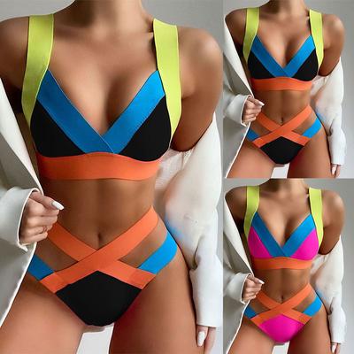 Women Patchwork Sexy V Neck Bikini Bathing Suit Brazilian Bikini Set Push Up Swimsuit