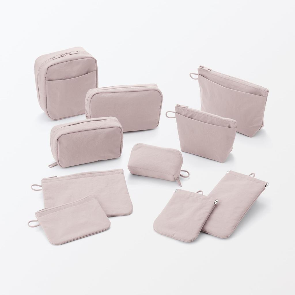 MUJI Wrinkle Nylon 11 x 6 x 84475788 Wide-Opening Pouch, Pink, Small, Approx. 3.5 cm,