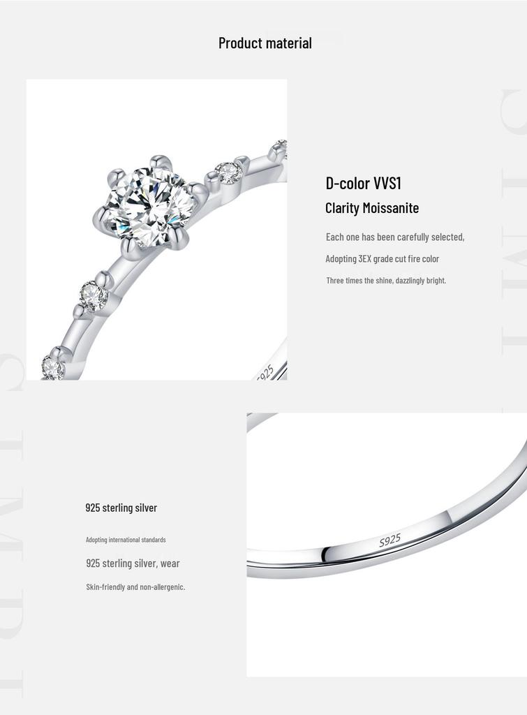 MODIAN Women's Moissanite Sterling Silver Luxury Shiny Ring