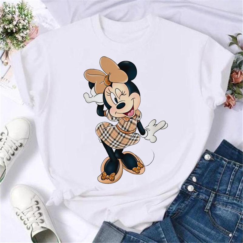 Kawaii Disney Cartoon Minnie Printed T Shirt Women Fashion Mickey Mouse White Oversized T Shirt Female Clothes Ladies T-shirts