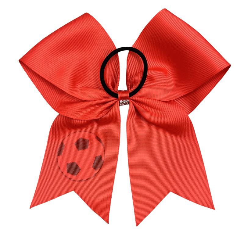 8" Football Pattern Ribbed Swallowtail Bow Hair Tie - Cheerleading Accessory.