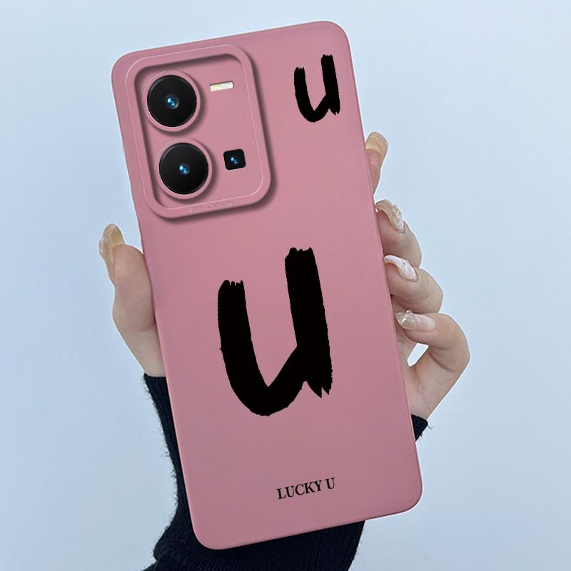 For Vivo Y35 Case Cute Initial Letters Soft Liquid Silicone Back Cover For Vivo Y 35 4G Funda Anti Drop Phone Protector Coque