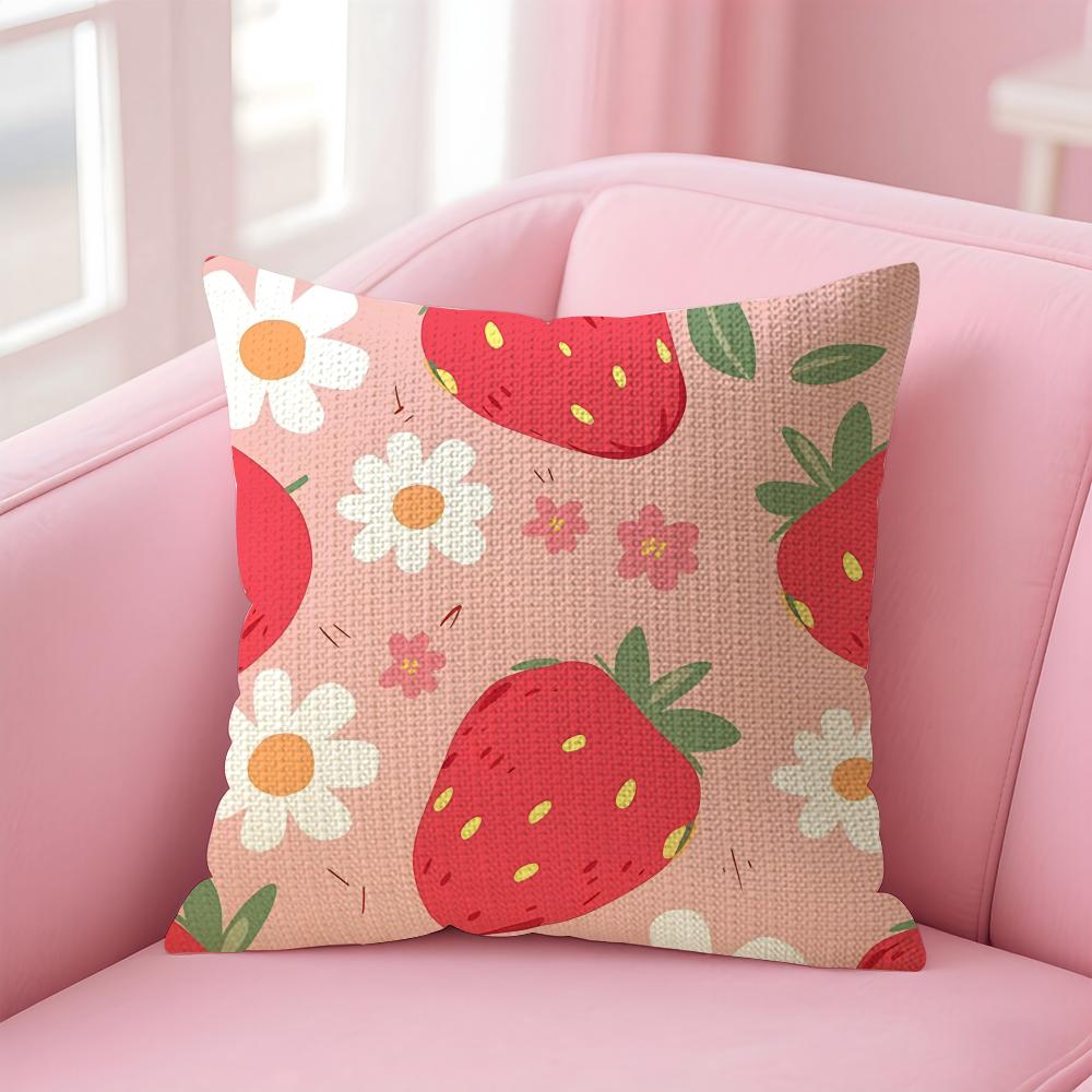 Strawberry Colorful Cushion Cover Natural Linen Pillow Case DoubleSided Print Decorative Sofa Pillowcase Home Decor Gift