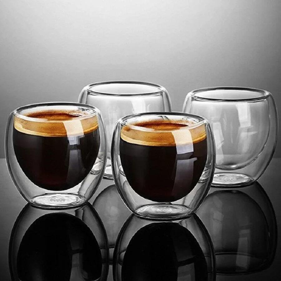 6pcs Glass Espresso Coffee Mugs 2.7OZ,Double Wall Insulated Cups Set Drinking Glasses For Tea,Coffee,Latte,Cafe,Milk,Clear Groot