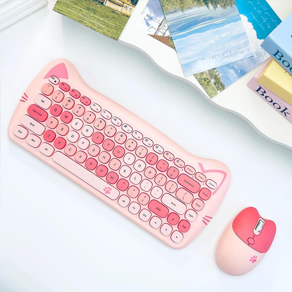 Mofii Cat 2,4g kabelloses Tastatur- und Maus-Set, süße Lippenstift-Punk-Tastaturen und Mäuse-Kombinationen für Laptop, PC, Home Office