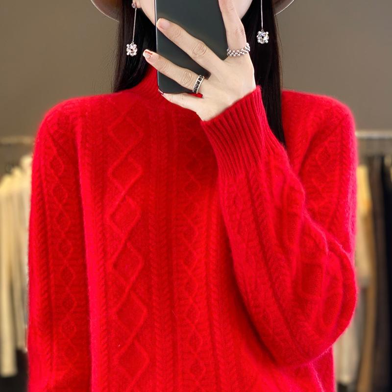 High Neck Pullover Sweater Women's Fall and Winter Loose Thickened Knit Sweater Short Bottoming Shirt