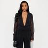 J25TP327 Women's Deep V Chiffon Long Sleeve Top with Flowing Collar and Scarf