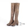 Fashion Faux Suede Boots Leopard Women Sexy Long Boots Over The Knee Thigh High Pointed Toe Chunky Heel Zipper Pull on 43