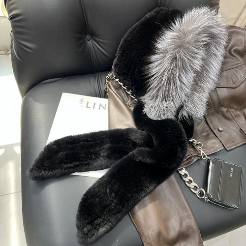 New Rex Rabbit Hair Hat Scarf Integrated Snow Cap Women's Winter Fox Fur Warm Versatile Hooded Scarf