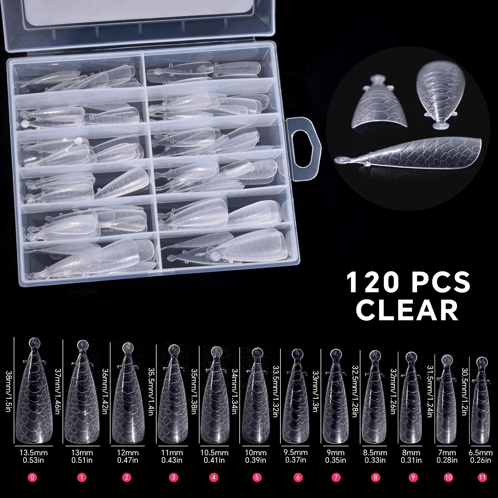 

120 шт./коробка Двойные формы для ногтей для полигеля, дизайн «Змеиный рельеф», верхние формы для наращивания, акриловые формы для ногтей, инструменты для маникюра, сделай сам