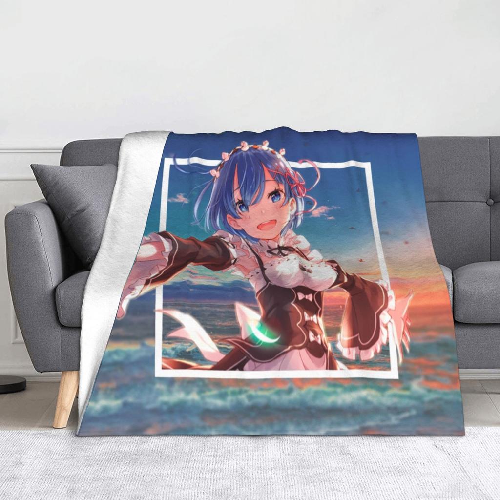 Rem Emilia Re:ZERO Flanell-Kuscheldecken Starten das Leben in Anderen Welten Anime-Decke für Sofa Couch Warmes Schlafzimmer Steppdecke