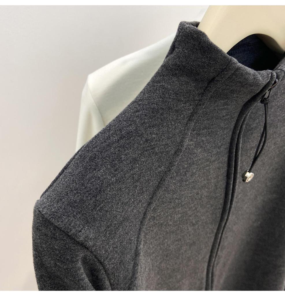 Women's Slim-Fit Thermal Fleece Jacket - Half-High Collar, Double Zipper, Long Sleeve, Autumn/Winter Warm Top