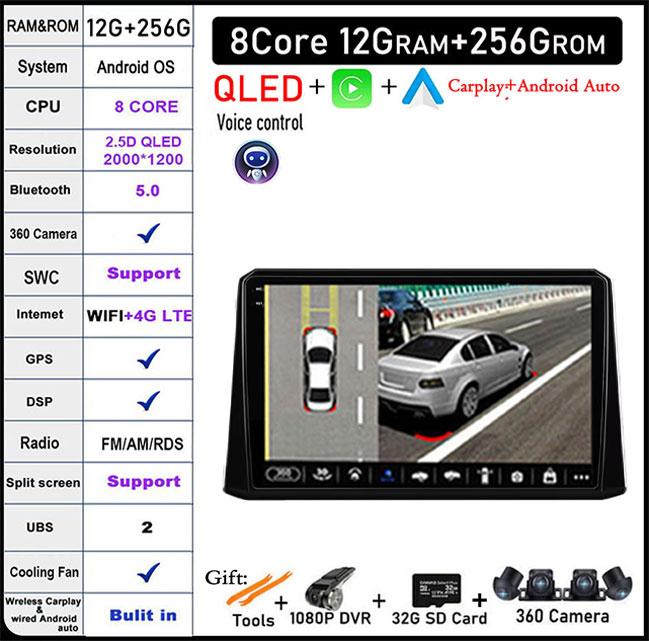 For Toyota Corolla 2019-2020 Auto GPS Navigation Android 14 WiFi lPS/QLED Screen RDS Stereo Radio CarMultimedia Player 4GLTE
