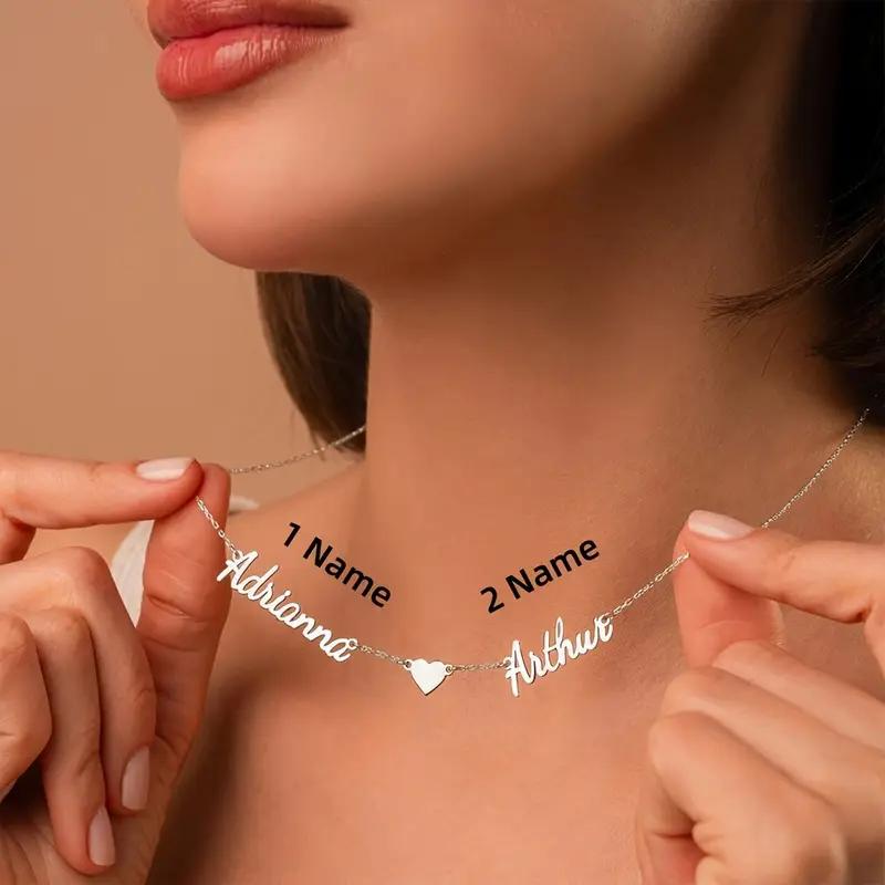 

Personalized Stainless Steel Name Necklace Double Name Heart Pendant Necklaces Women Custom Jewelry Gift Thanksgiving For Mather
