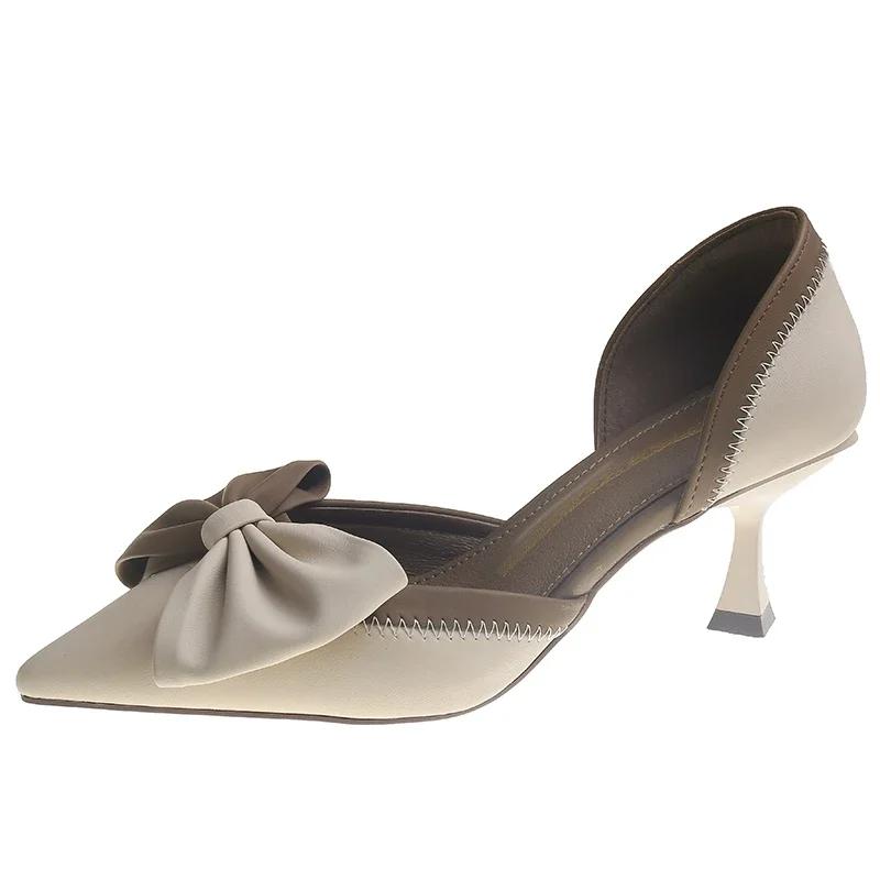 Fashion Women's Fashion Single Shoes Spring New Pointed Head Shallow Mouth Butterfly Knot Collocation Color Slip-on High-heeled Shoes