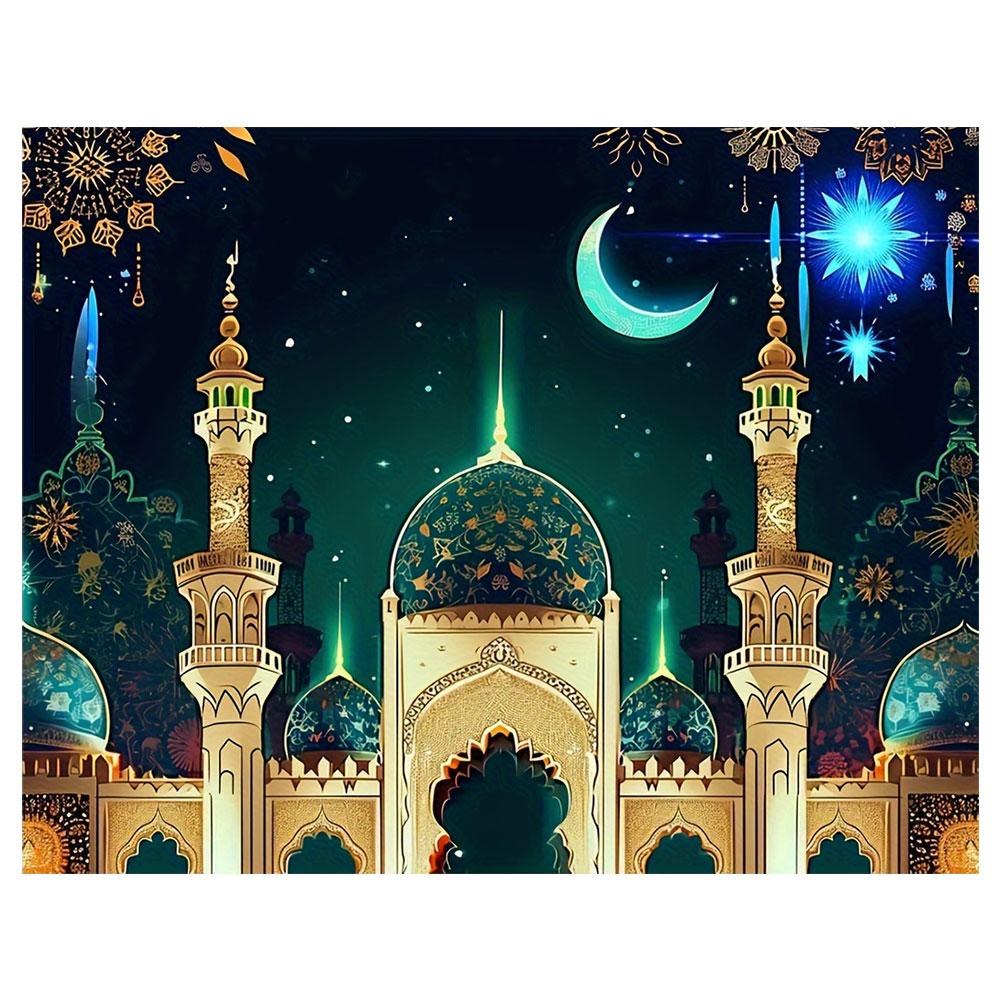 

70x90 Inch Eid Mubarak Hanging Sign Ramadan Mubarak Background Premium 100D Odor-Free Non-Reflective Islamic Decoration for Phot