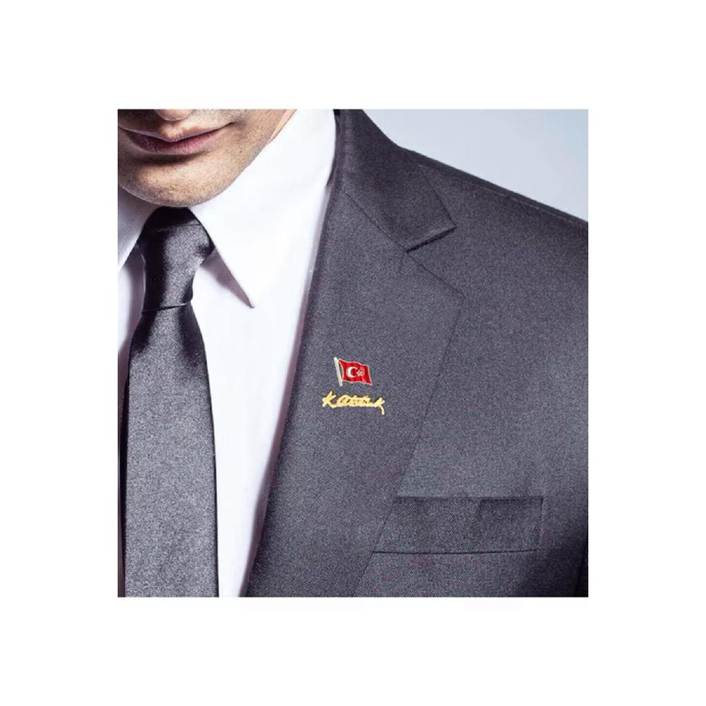 Atatrk Signature And Flag Collar Badge Gold 2-piece