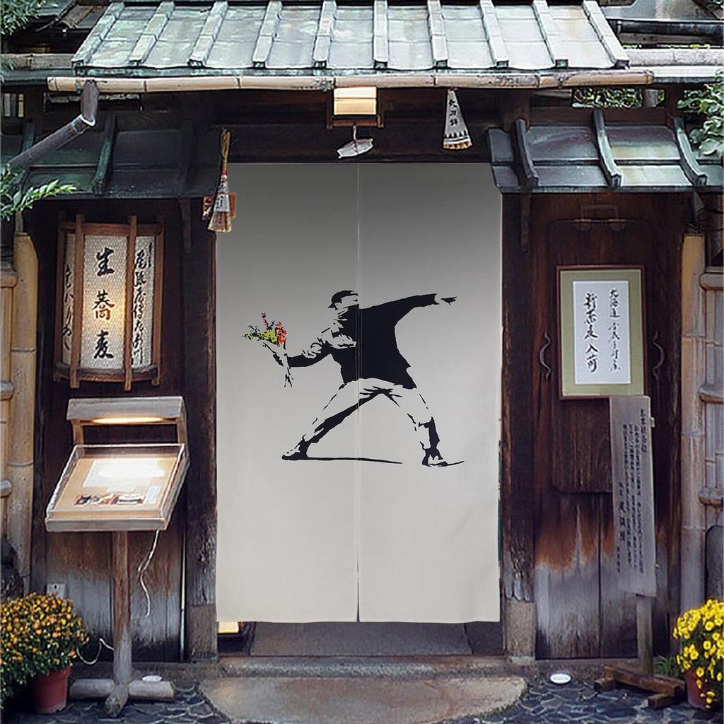 Stylish Banksy Noren Room Nordic Long Easy To Door Curtain for Living or Entrance Color Curtain, Divider, Blackout, Design, Curtain, Use, Privacy,