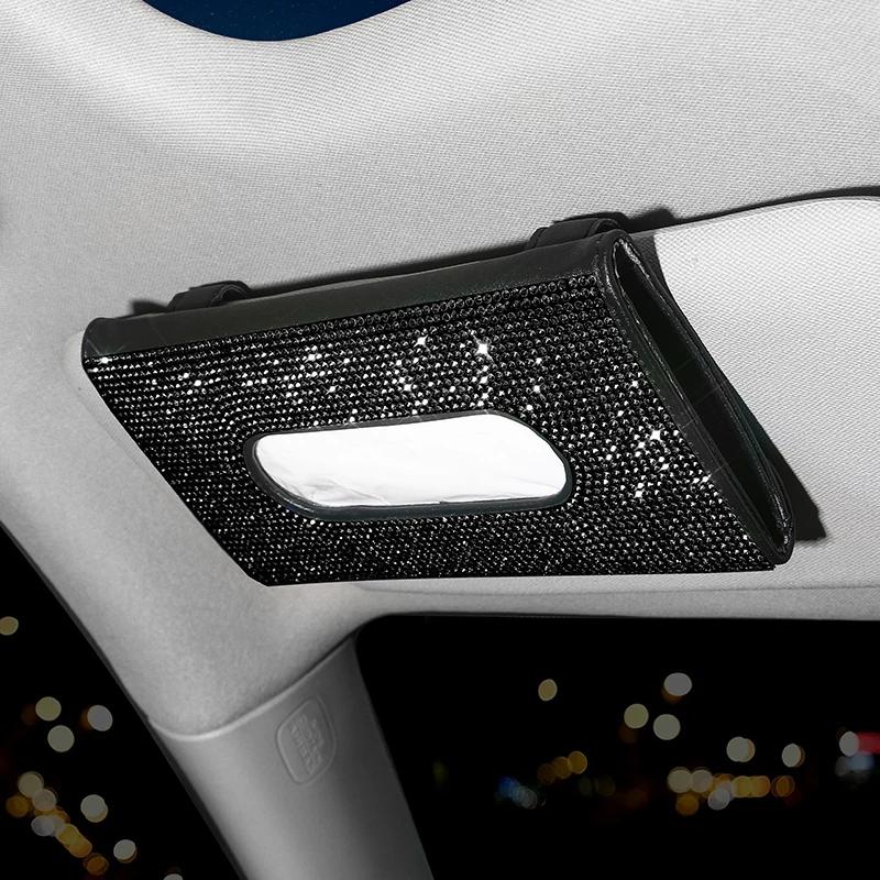 Kristall Auto Taschentuchhalter Handtuch Auto Sonnenblende Taschentuchbox Auto Aufbewahrung Autozubehör Diamant Auto Innenraumzubehör für Frau
