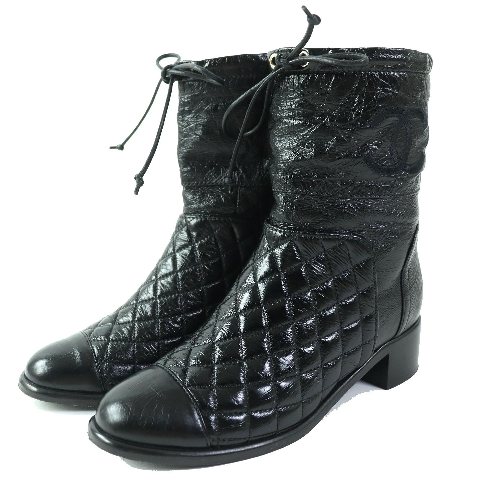 

Great CHANEL short boots COCO Mark Embroidery Matelasse leather Women 36 G34096 Used