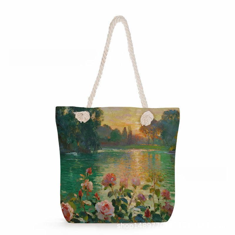 Multifunctional painting  Printed Thick Rope Shoulder Beach Bag 7576 CLE