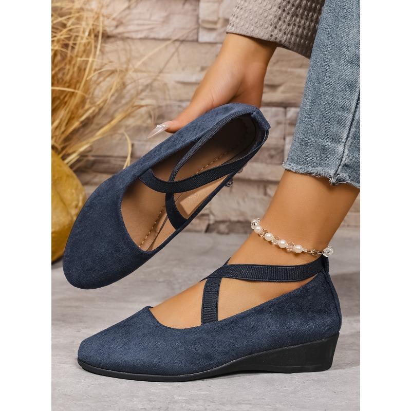 Fall 2025 Cross Elastic Wedge Shoes Plus Size Platform Soles Casual Pumps for Women