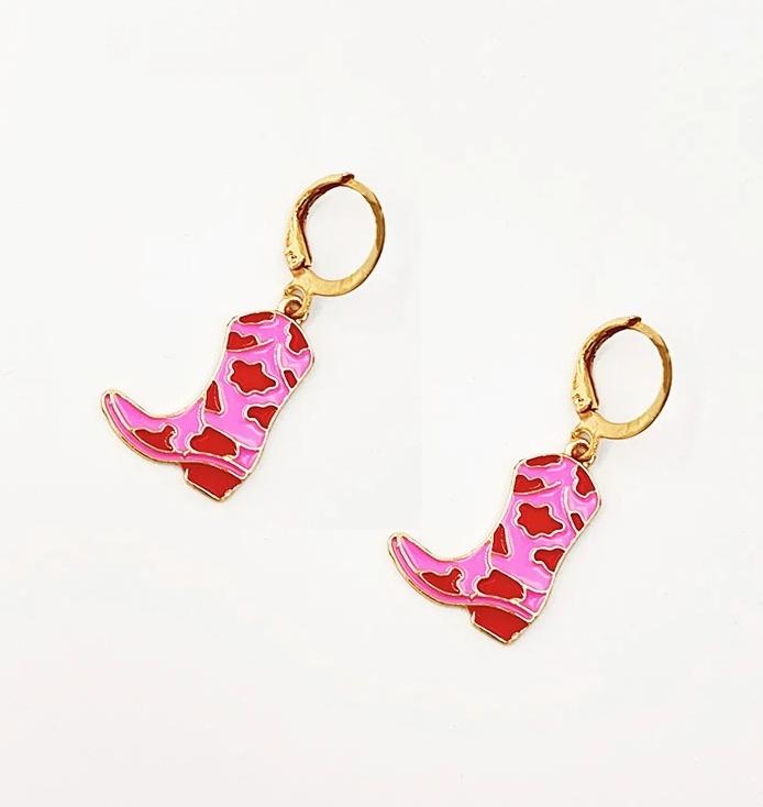 Dangly Cow Print Boot Cowboy Cowgirl Western Earrings Brown Metal Zircon Boho Bohemia Fur Hat Boot Star Earrings Golden EAR0126