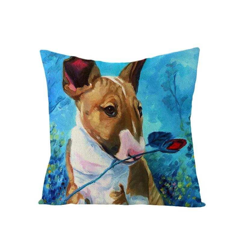 Animal Printed Cute Dog Cushion Cover Linen Poppy Throw Pillow Cover Decorative Sofa Pillow Case Pillowcase 45X45Cm