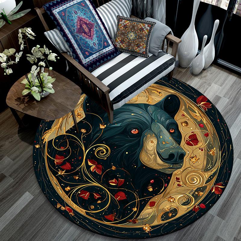 Black Bear Round Area Rug,Carpet Rug for Living Room Bedroom Sofa Playroom Decor,Non-slip Floor Mat
