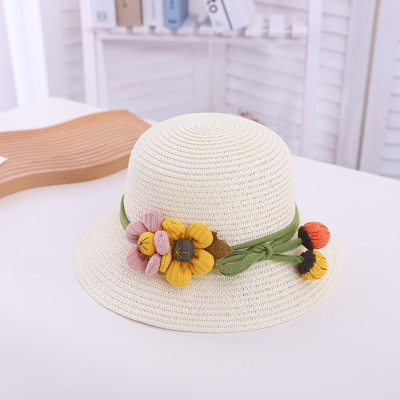 Hat female summer baby sun hat travel beach visor parent-child straw hat big brim children's basin hat sun protection