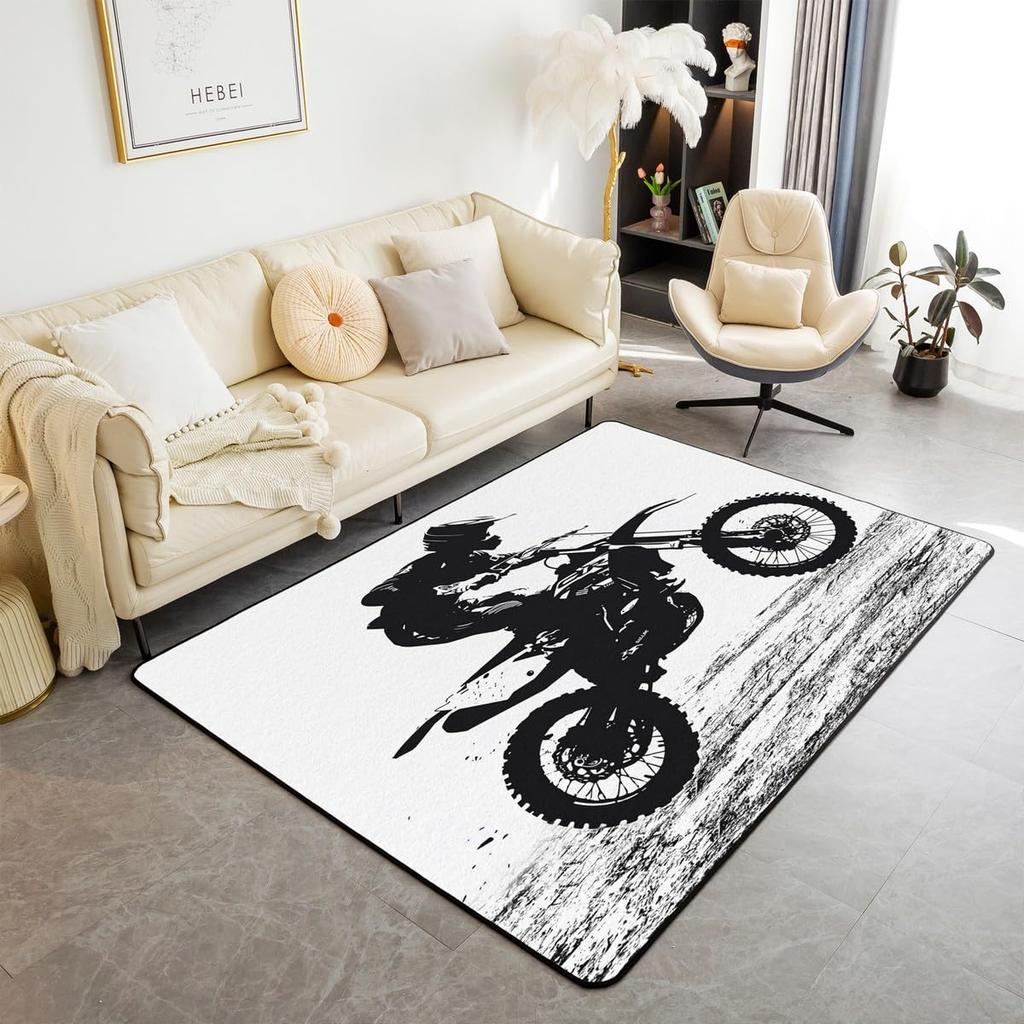 Tappeto Erose bridal Teens Area Tappeto per Dirt Bike 3x5 per Soggiorno, Tappetino per Pavimento Interno Motocross Rider per Bambini Ragazzi Adulti Uomini, Sport Estremo in Moto