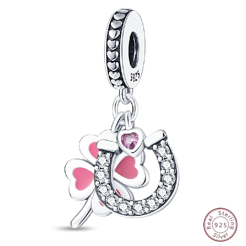 Copper Beaded Four Leaf Clover Lucky Shiny Zirconia For Original 3Mm Bracelet Women Fine Jewelry