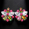 Stonefans Bridal Flower Clip On Earrings Non Piercing Accessories Statement Women Colorful Rhinestone Ear Clip Wedding Jewelry