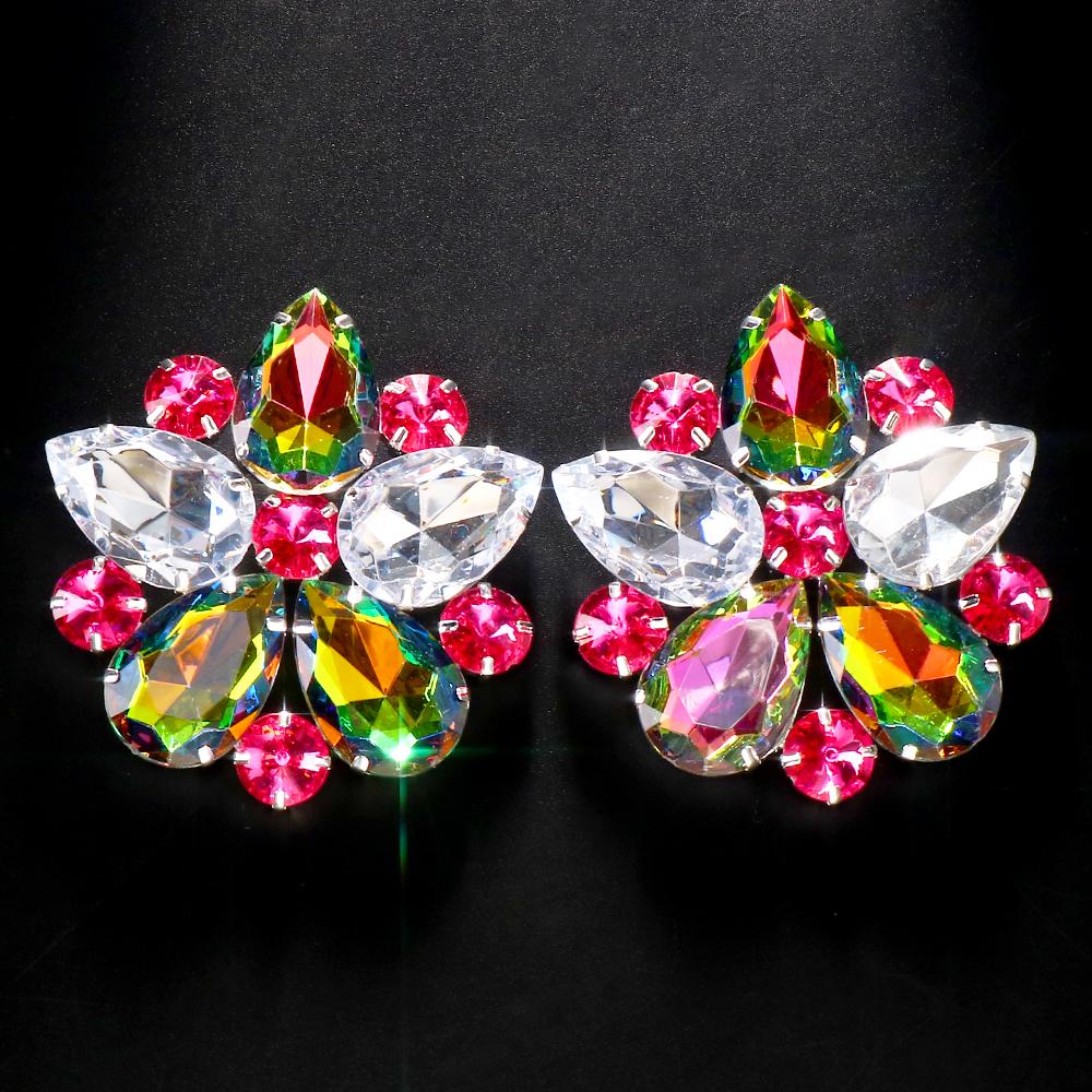 Stonefans Bridal Flower Clip On Earrings Non Piercing Accessories Statement Women Colorful Rhinestone Ear Clip Wedding Jewelry
