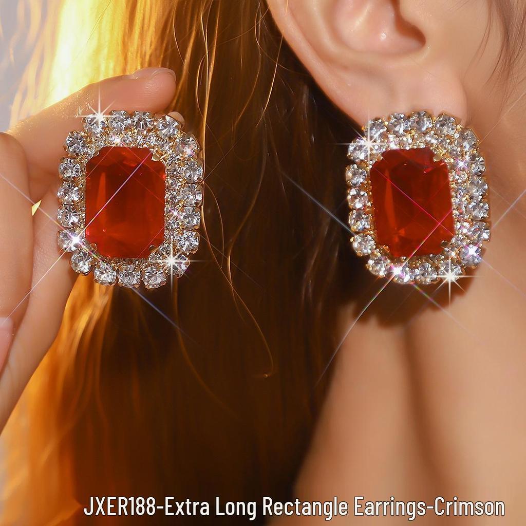 Exaggerated Geometric Heart Crystal Stud Earrings: Pink, Green, Black - Versatile Evening Ear Accessories